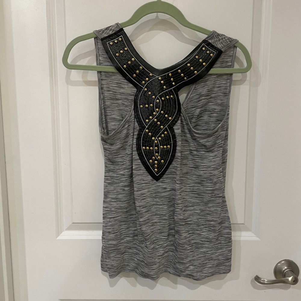 Voice Gray Space Dye Studded Faux Leather Racerback Surplice Tank Top XL